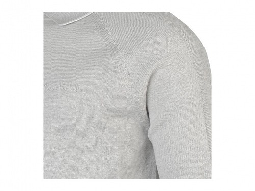 Pierre Cardin Men's Knitted Polo Shirt with Long Sleeve, Gray Shawl and White Details, Knit Long Sleeve