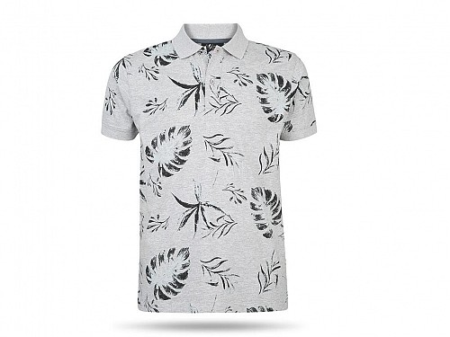 Pierre Cardin Ανδρικό Μπλουζάκι Polo T-shirt με κοντό μανίκι, κουμπιά και τροπικό σχέδιο, σε γκρι χρώμα, Grey Marl