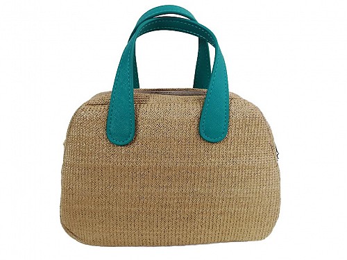 JU'STO Women's Handbag with Brown  Base and Turquoise Straps, 26x10x17 cm, J-Poppy