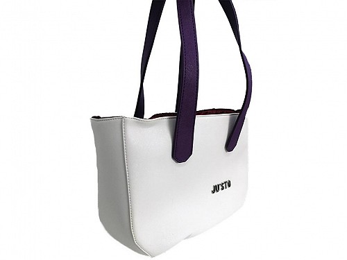JU'STO Women's Leather Shoulder Bag with white Base and purple Straps, 34x10x22 cm, J-Lady