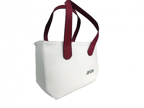 JU'STO Women's Leather Shoulder Bag with white Base and fuchsia Straps, 34x10x22 cm, J-Lady