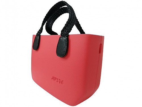 JU'STO Women's Rubber Hand Bag with red Base and black Straps, 30x10x18 cm, J-Tiny