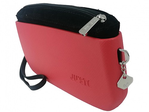 JU'STO Women's Rubber Handbag with Red Base and Black Velvet Interior, 24x3x14 cm, J-Posh