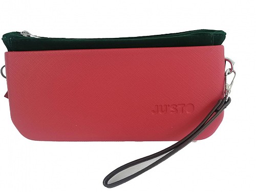 JU'STO Women's Rubber Handbag with Red Base and green Velvet Interior, 24x3x14 cm, J-Posh