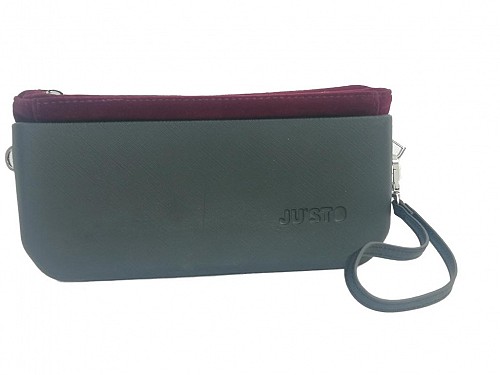 JU'STO Women's Rubber Handbag with anthracite Base and red Velvet Interior, 24x3x14 cm, J-Posh