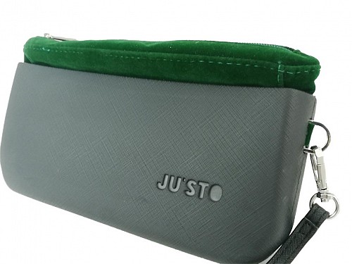 JU'STO Women's Rubber Handbag with anthracite Base and green Velvet Interior, 24x3x14 cm, J-Posh
