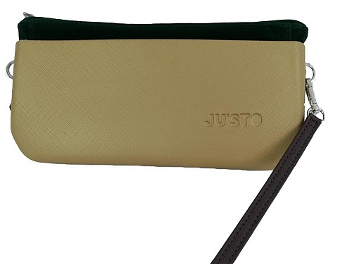 JU'STO Women's Rubber Handbag with brown Base and Green Velvet Interior, 24x3x14 cm, J-Posh