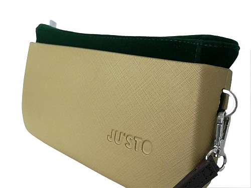 JU'STO Women's Rubber Handbag with brown Base and Green Velvet Interior, 24x3x14 cm, J-Posh