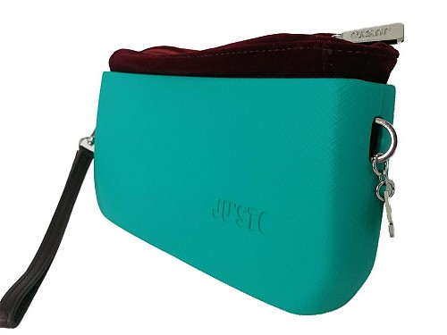 JU'STO Women's Rubber Handbag with turquoise Base and red Velvet Interior, 24x3x14 cm, J-Posh