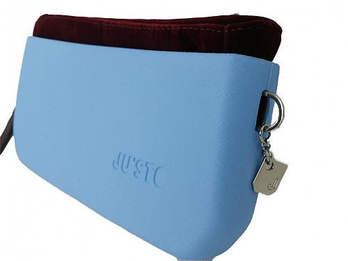 JU'STO Women's Rubber Handbag with sky blue Base and red Velvet Interior, 24x3x14 cm, J-Posh