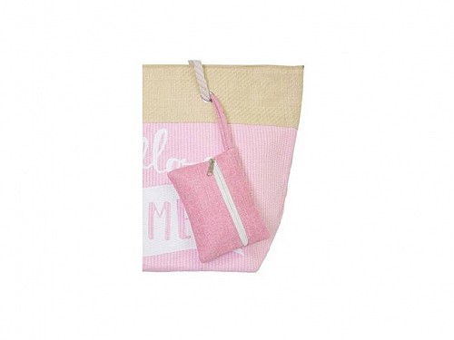 Τσάντα Παραλίας Θαλάσσης Ώμου με Πορτοφόλι και λουράκι από σχοινί σε ροζ χρώμα, 57x36x19 cm
