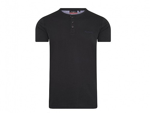 Pierre Cardin Ανδρικό μπλουζάκι T-Shirt με κοντό μανίκι και κουμπιά σε Μαύρο χρώμα