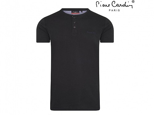 Pierre Cardin Ανδρικό μπλουζάκι T-Shirt με κοντό μανίκι και κουμπιά σε Μαύρο χρώμα
