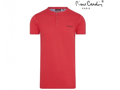 Pierre Cardin Ανδρικό μπλουζάκι T-Shirt με κοντό μανίκι και κουμπιά σε Κόκκινο χρώμα