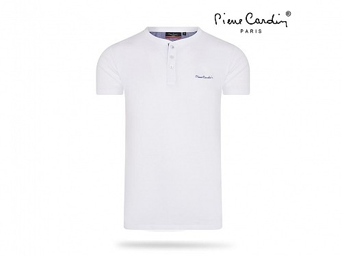 Pierre Cardin Ανδρικό μπλουζάκι T-Shirt με κοντό μανίκι και κουμπιά σε Λευκό χρώμα