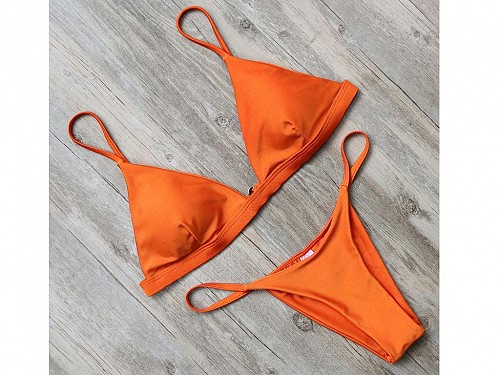 Γυναικείο μαγιό σετ Bikini Brazil με ρυθμιζόμενες τιράντες σε Πορτοκαλί χρώμα